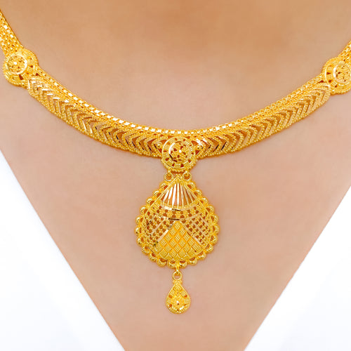 Sophisticated Teardrop 22k Gold Necklace Set