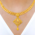 Lavish Diamond-Shaped Drop 22k Gold Necklace Set