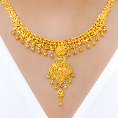 Exclusive Beaded Drop 22k Gold Necklace Set