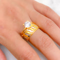 Fancy Sleek CZ Solitaire 22k Gold Ring