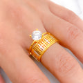 Stately Two-Tone CZ 22k Gold Solitaire Ring