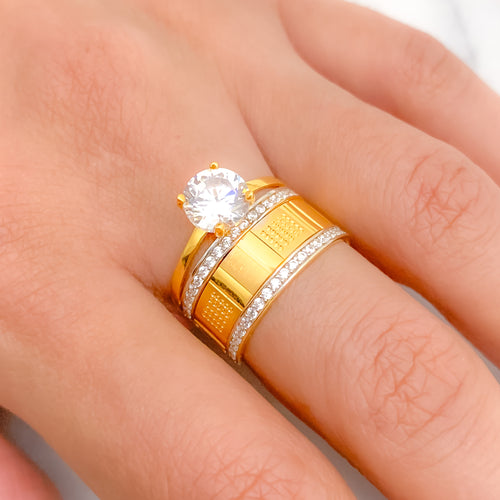 Chic Elevated CZ 22k Gold Solitaire Ring