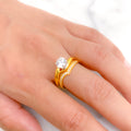 Classy Sparkling CZ Solitaire 22k Gold Ring & Band