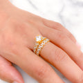 Charming Accented CZ Solitaire 22k Gold Ring & Band