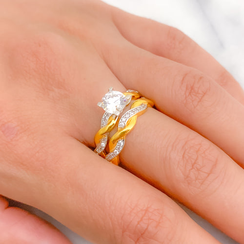 Exclusive Upscale CZ Solitaire Dual 22k Gold Ring