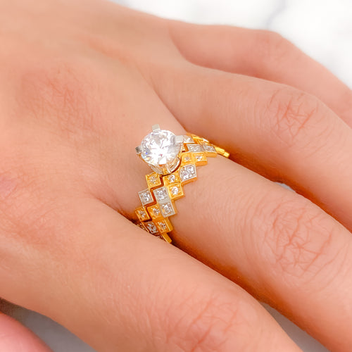 Striking Two-Tone CZ Solitaire Dual 22k Gold Ring