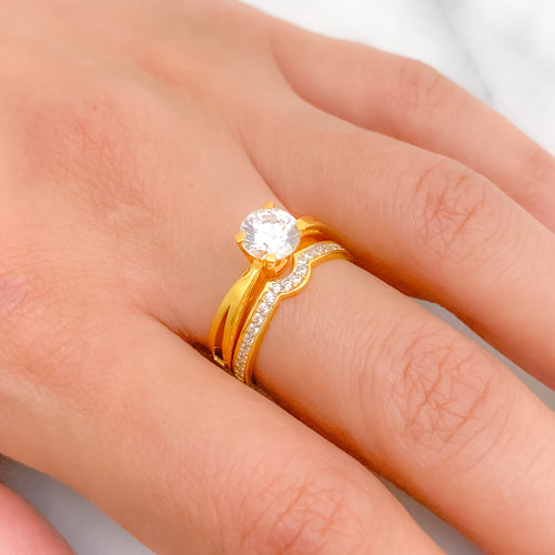 Elegant Diamond CZ Solitaire Dual 22k Gold Ring