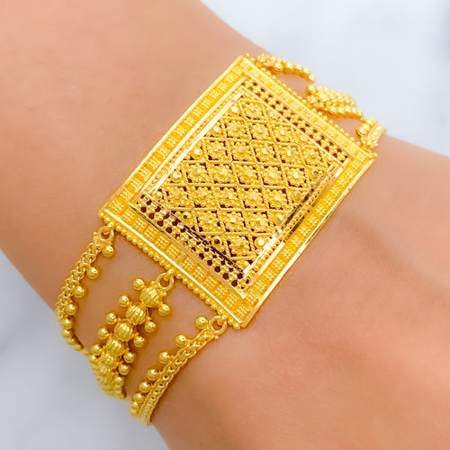 Floral Three Chain Statement 22k Gold Bracelet