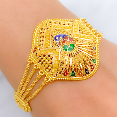 Regal Meenakari Peacock 22k Gold Bracelet