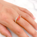 Stylish Red Accented CZ Ring