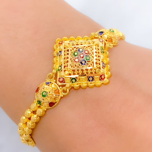 Meenakari Flower Accented 22k Gold Bracelet