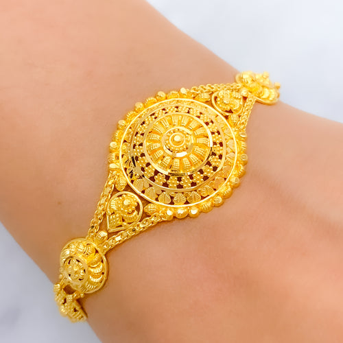 Ornate Leaf Adorned 22k Gold Bracelet