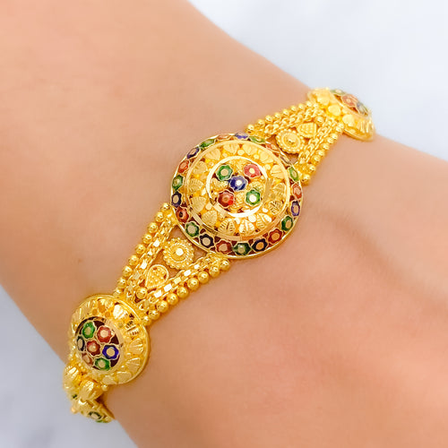 Glistening Floral Accented 22k Gold Bracelet