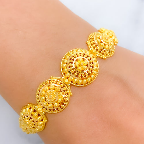 Symmetrical Dome Lined 22k Gold Bracelet