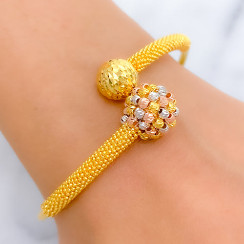 Three-Tone Curved Bangle 22k Gold Bracelet
