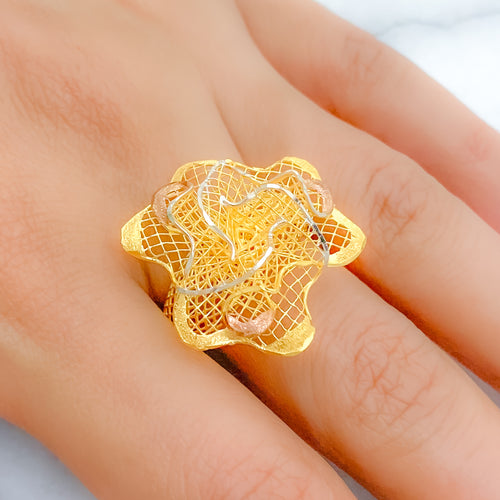 Stylish Netted Gold 22k Ring