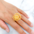 Trendy Three-Tone Flower 22k Gold Ring
