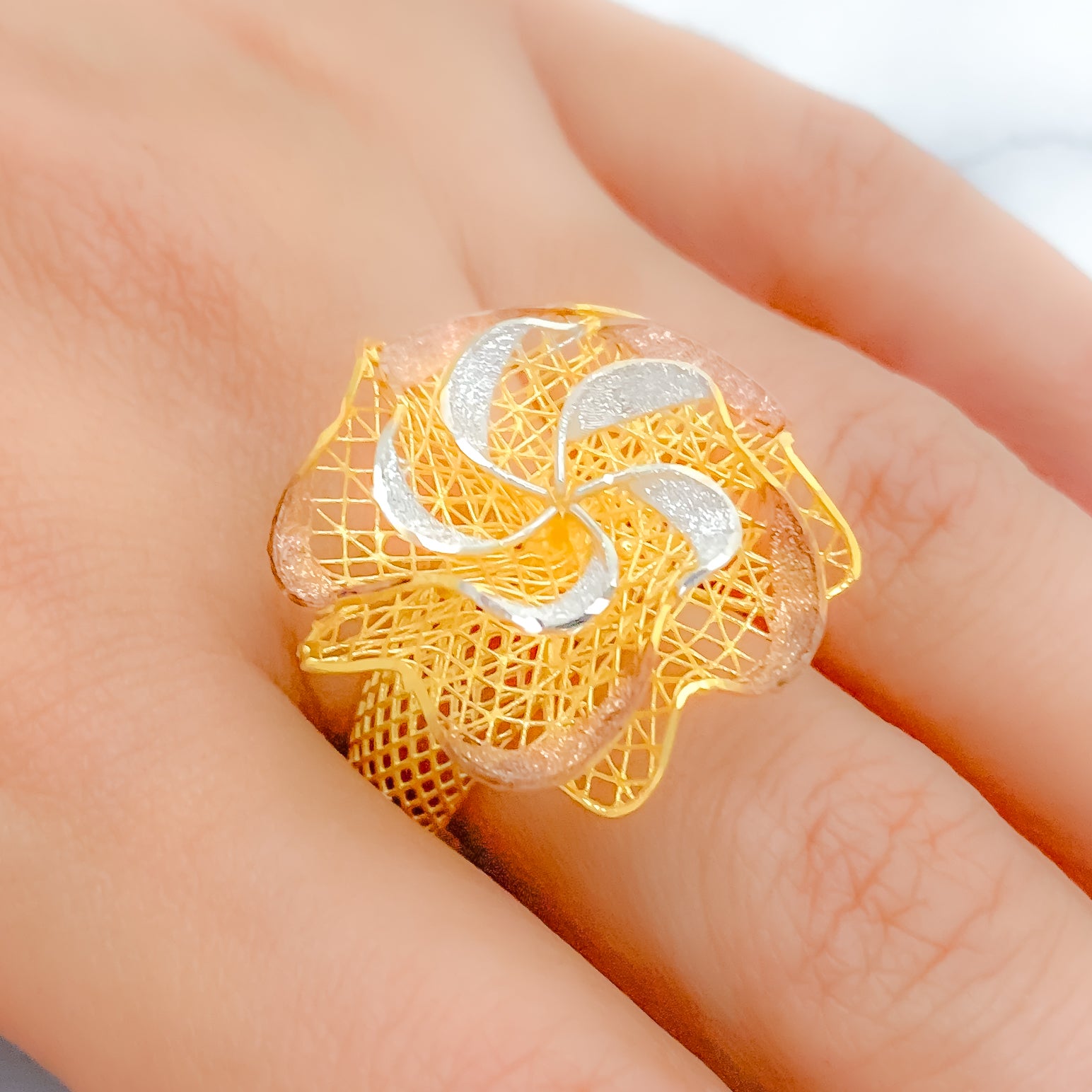 Multi Tone Gold Diamond Large Flower Ring at 1stDibs | big flower ring, big  flower diamond ring, large flower rings