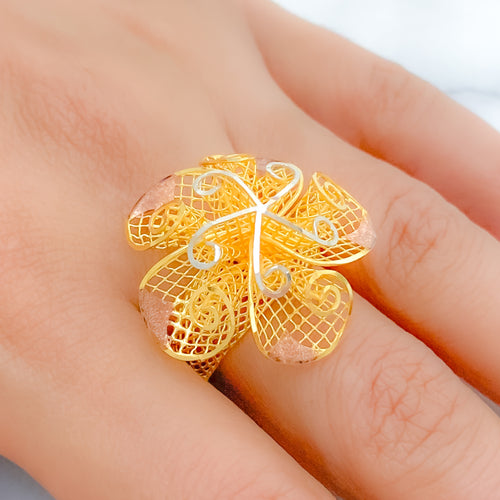 Vibrant Spiral Flower 22k Gold Ring