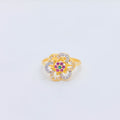 Modern Floral CZ 22k Gold Ring