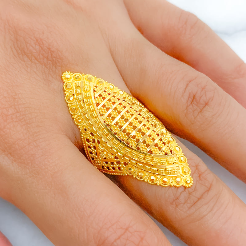 Elongated Floral Dome 22k Gold Ring