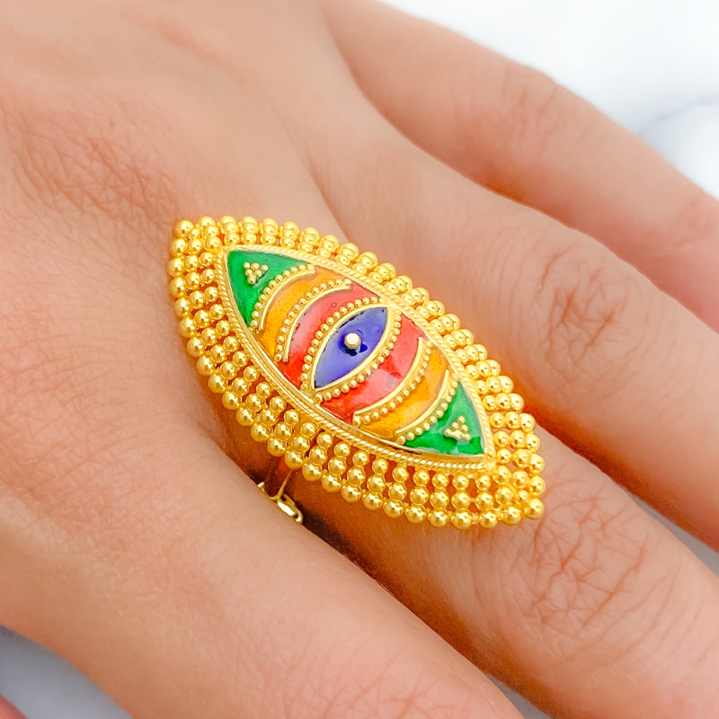 Beaded Oval Meenakari Ring