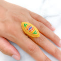 Beaded Oval Meenakari Ring