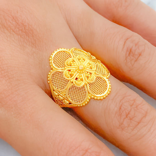 Floral Jali Statement 22k Gold Ring