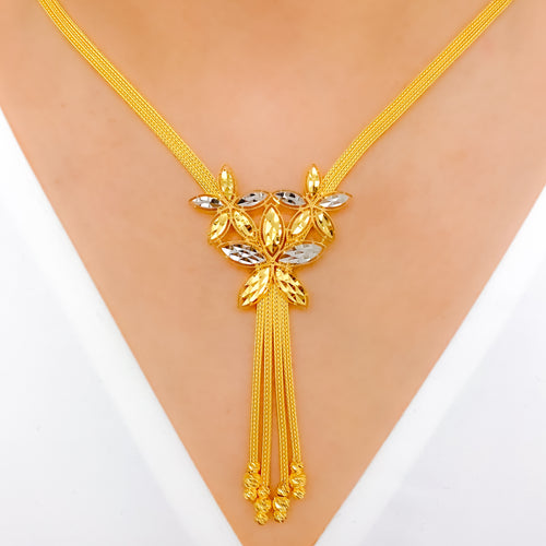 Hanging Flower 22k Gold Necklace Set