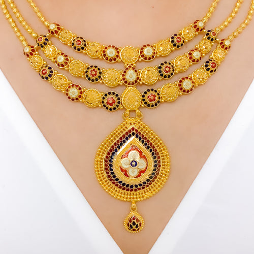 Regal Three Chain Meenakari 22k Gold Set