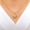 Abstract Floral 22k Gold Pendant Set