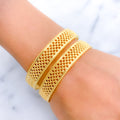 Lightweight Checkered 22k Gold Bangle Pair