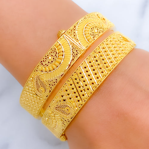 Netted Paisley Bangle 22k Gold Pair