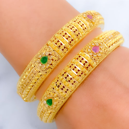 Elegant Kundan Accented 22k Gold Bangles