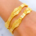 Contemporary Sand Finish Wave 22k Gold Bangles