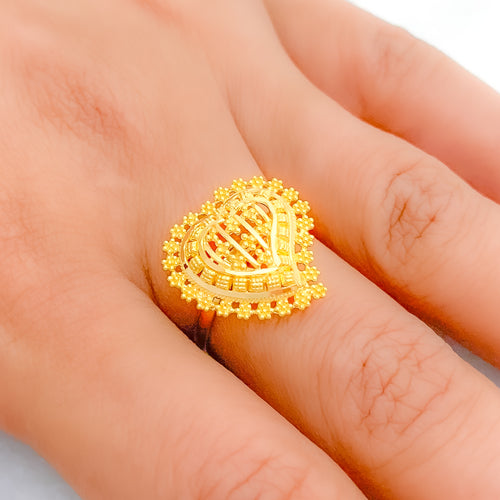 Charming Floral Heart 22k Gold Ring