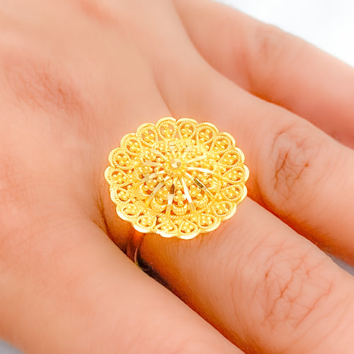 Ornate Open Flower 22k Gold Ring
