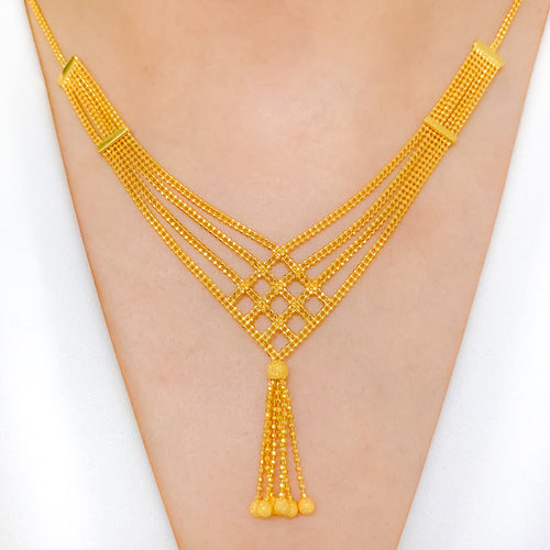 Cross Weaved Four Chain 22k Gold Necklace Set