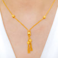 Frosted Gold Beads With Hanging Tassel Necklace Set