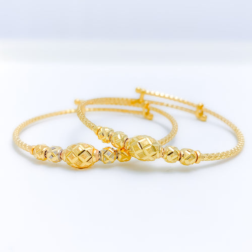 Contemporary Oval Bead Baby 22k Gold Bangles