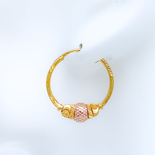 Rose Gold Accented Hoop 22k Gold Earrings