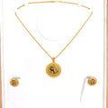 Round Meenakari Peacock Pendant 22k Gold Set