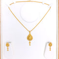 Elegant Hanging Tear Drop 22k Gold Pendant Set