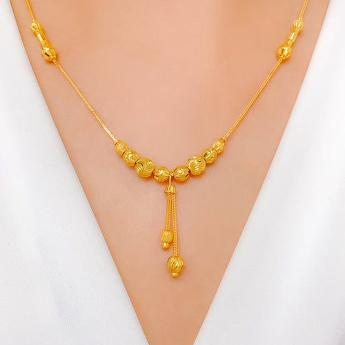 Stylish Slender Drop 22k Gold Necklace