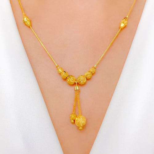 Upscale Sparkling Drop 22k Gold Necklace