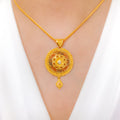 Exquisite Netted Meenakari 22k Gold Pendant Set