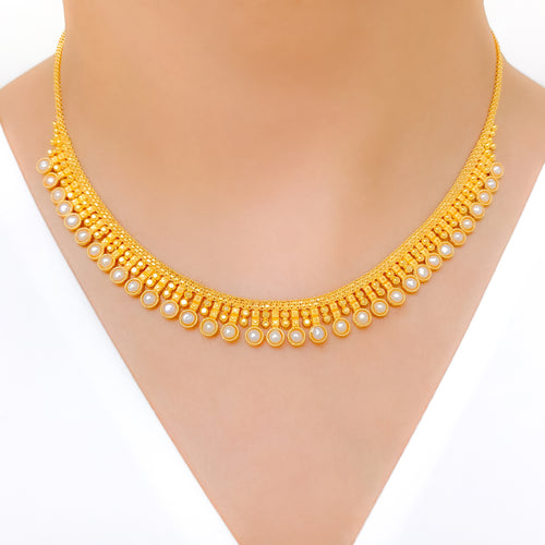 Elegant Pearl 22k Gold Necklace Set