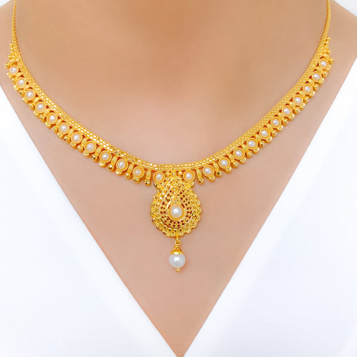 Luxurious Beaded Drop 22k Gold Necklace Set