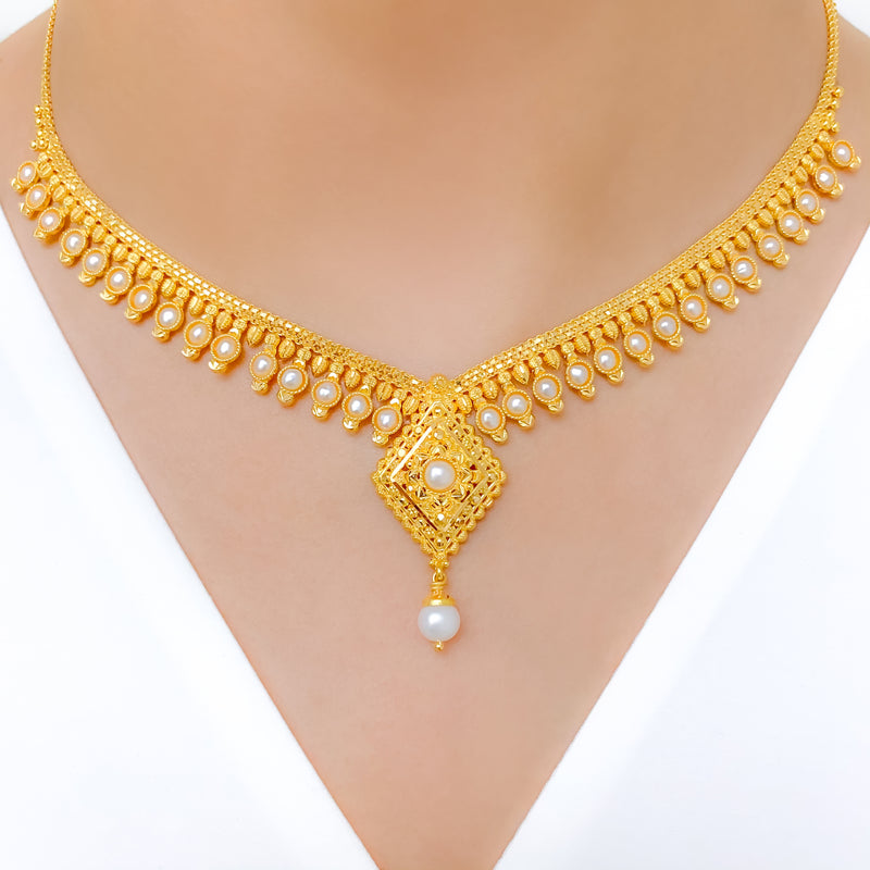 Elevated Pearl 22k Gold Necklace Set