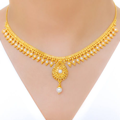 Upscale Tear Drop 22k Gold Necklace Set